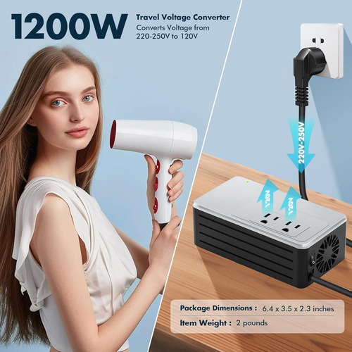 Convertidor De Voltaje De 1200 Vatios De 220 V A 120 V, Tran