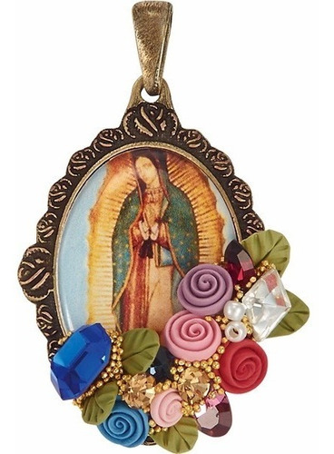 Dije Virgen De Guadalupe Con Adornos De Flores