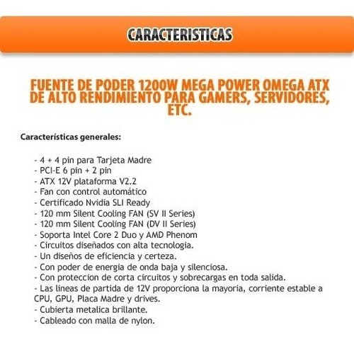 Fuente De Poder Omega Atx 1200w Certificada Nvidia Pci Exp