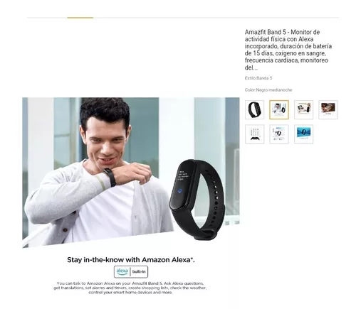  Amazfit Band 5 - Monitor de actividad física con Alexa  incorporado, duración de batería de 15 días, oxígeno en sangre, frecuencia  cardíaca, monitoreo del sueño, seguimiento de la salud de las