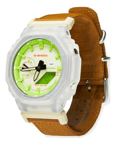 Reloj Hombre Casio G-shock Ga-2100huf-5adr Correa Marrón Claro Bisel Transparente Fondo Beige