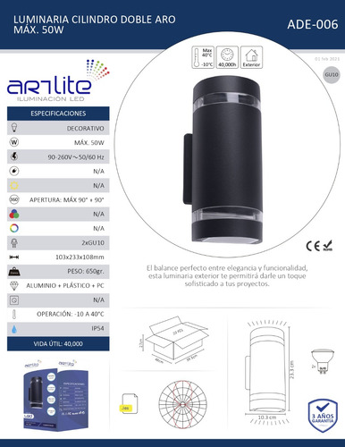 Luminaria Ade-006 Pared Doble Aro Exterior Gu10 4 Piezas Negro