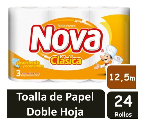 Toalla Nova Clasica Doble  Hoja 12,5 Mts 24 Rollos
