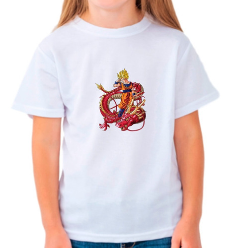 Franela Blanca Para Niños Unisex Goku Ssj Dragon Sublimada 