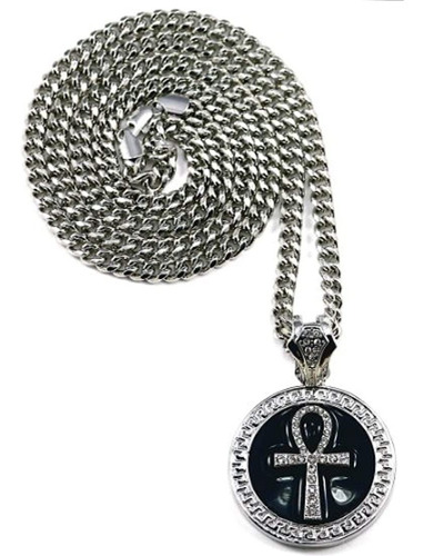 Collar Ankh Nueva Cadena Plata / Color Negro Iced Out Medusa