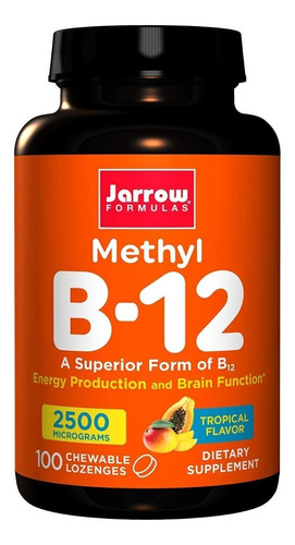 Suplemento en comprimidos masticables Jarrow Formulas  Methyl B-12 vitamina b12 sabor tropical en pote 100 un