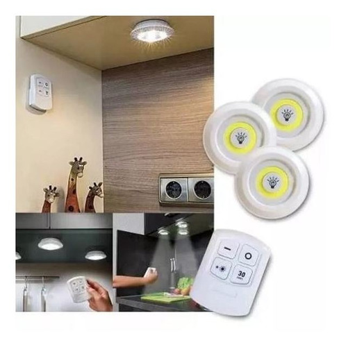Kit 3 Lampadas Luminária Led Spot Sem Fio Controle Remoto Luz Branco-frio 127/220v