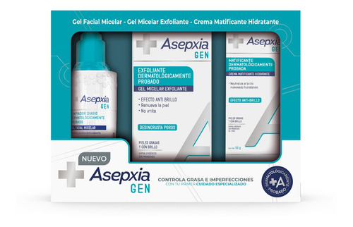 Pack Asepxia Gen Gel Facial Micelar+ Crema+ Gel Exfoliante