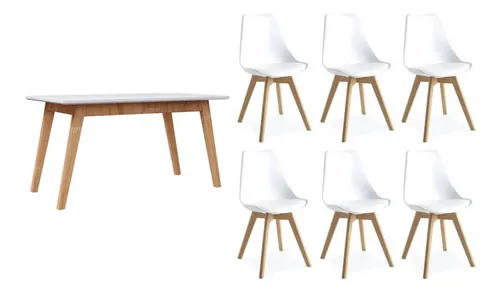 Combo Escandinavo Mesa Extensible 180 A 220 + 6 Sillas Tulip
