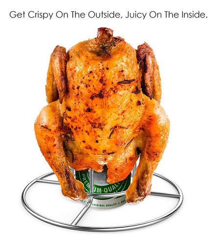Para Parrilla Pollo Lata Cerveza, Acero Inoxidable, Fácil