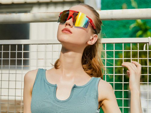 Gafas De Sol Feisedy Deportivas Y Ajustables Para Ciclismo Lente Red Frame & Red Mirror