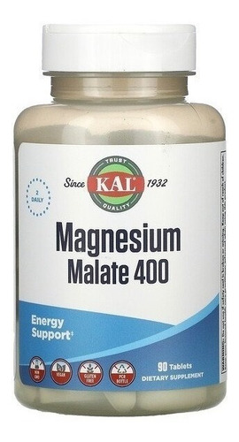 Kal | Malato De Magnesio | 400mg | 90 Comprimidos I Usa 