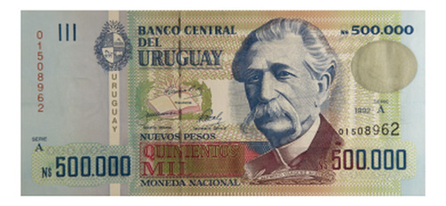 Billete De Uruguay N$500000 Año 1992 Anverso -lámina 45x30cm