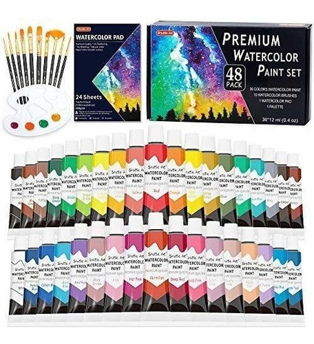 Paquete De Acuarelas 36 Colores Con 10 Pinceles Y  24 Hojas 