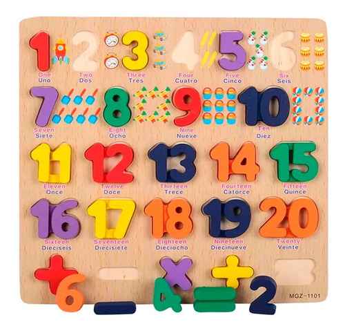 Juego Didactico Numeros Ingles Español Suma Resta Madera