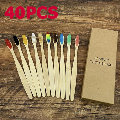 40 Piezas De Escova De Dentes De Bambu Embalada De Una Sola
