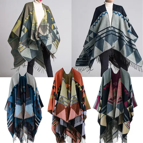Bufanda Tejida Para Mujer, Chal, Poncho, Estampado Geométric