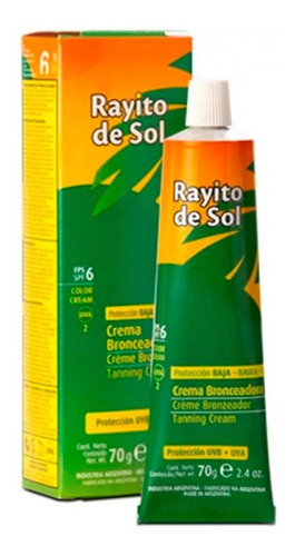 Rayito De Sol Crema Bronceadora Con Filtro Solar Fps6 70 G 