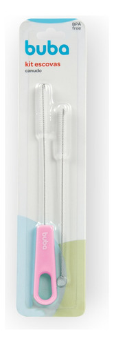 Kit Escova Mamadeira Bico E Canudo Buba Limpeza Prática Cor Cinza - Rosa
