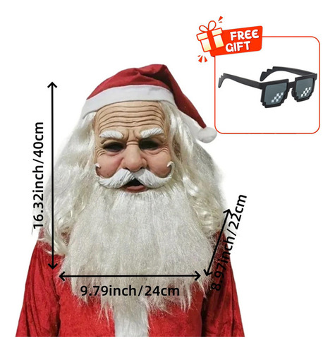 Máscara Realista De Papá Noel De Látex Con Pelo Y Gafas