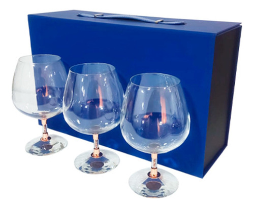 Set 3 Copas De Coñac Glow Cobrizadas 600ml - Maleta