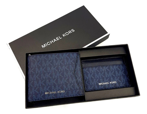 Billetera Michael Kors Billfold Cc Box Set Pl Blue Color Blu Color Azul Diseño De La Tela Liso