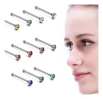 Comprar Piercing Para Nariz Nostril Palito Recto Con Strass X 2