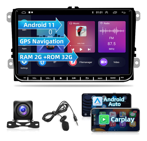 9 Para Android 11 Radio Coche Estéreo 2g+32g Para Golf