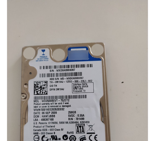 Disco Duro Wd Sata  250gb 2.5  Portátil  Color Gris Y Azul