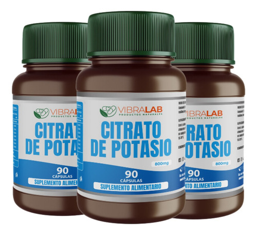 Pack 3 Citrato De Potasio 100% Puro (240 Cápsulas) 800 Mg.