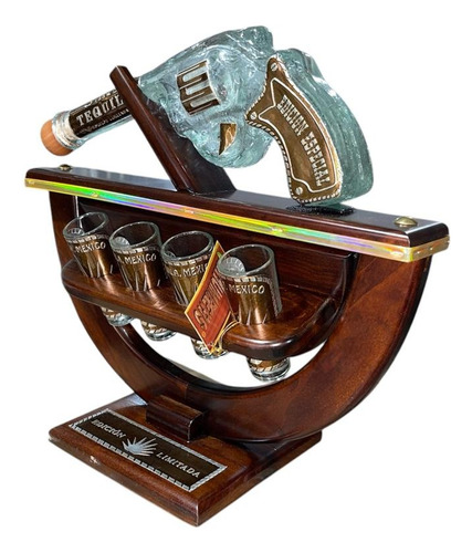 Pistola Licorera 400ml Cantina Con 4 Tequileros 60ml Agua