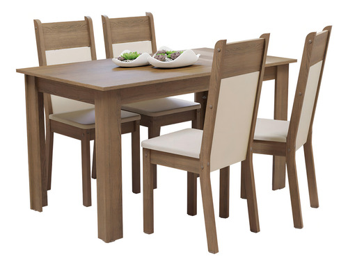 Conjunto Comedor Madesa Cali Mesa Tapa Madera Con 4 Sillas M Color Crema Diseño De La Tela De Las Sillas Liso