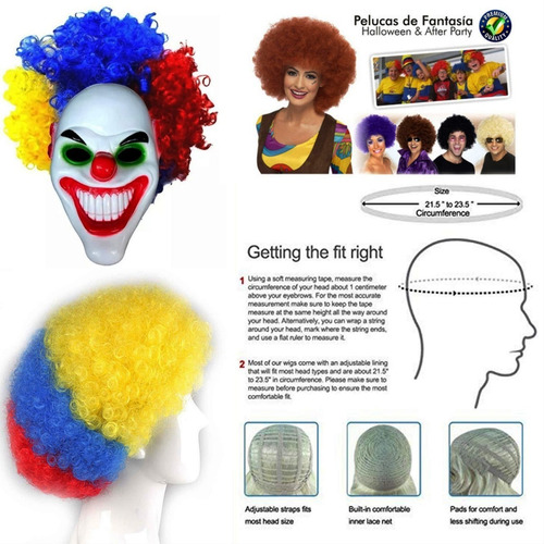Peluca De Afro Color Amarillo Azul Y Rojo Hinchas Fanaticada