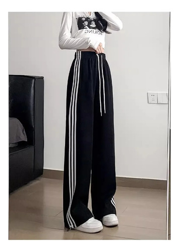 Pantalones Deportivos Anchos A Rayas Grises For Mujer, Pant