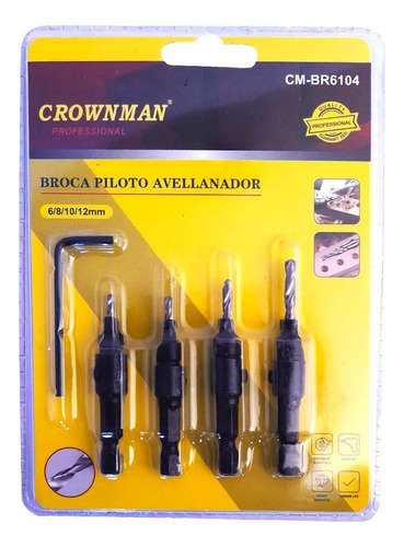 Pack / Set 4 Brocas Piloto Avellanador + Llave Allen