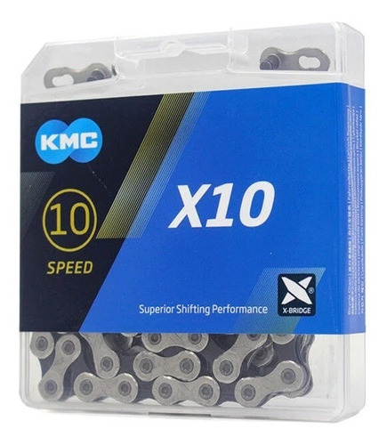 Corrente Kmc X10 Silver Prata 116l 10v 2x10v 3x10v Speed Mtb