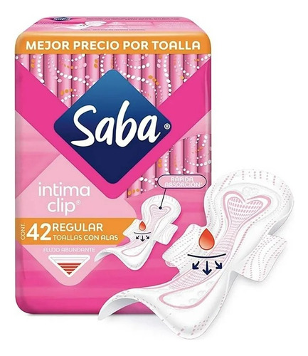 Toallas Femeninas Saba Intima Clip Regular Con Alas Flujo Ab