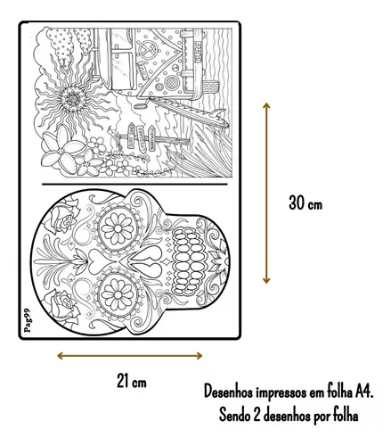 Kit 100 Desenhos Para Colorir Adulto em Folha A4 - 2 por Folha