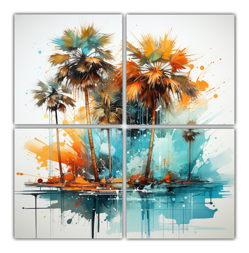 80x80cm Cuadros Modernos De Relieve Con Palmera Turquesa Y D