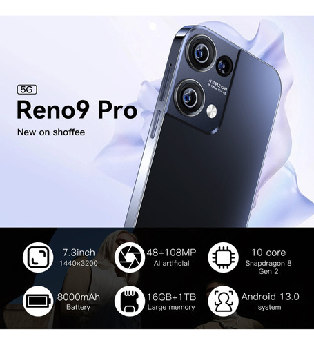 Smartphone Android Barato Reno9 Pro 7.3 Pulgadas 16gb+1tb L