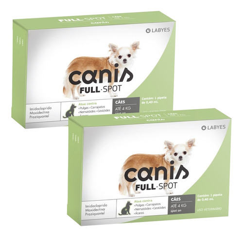 Kit 2 Canis Fullspot Caes 1 A 4 Kg Pulga Carrapato Vermífugo