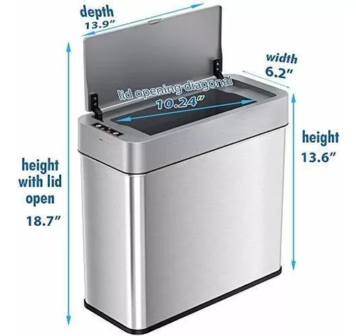 iTouchless Cubo de basura con sensor delgado de 4 galones (tapa abre a la  izquierda) con control de olores AbsorbX, de acero inoxidable delgado de 15