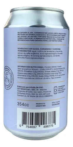 Kombucha De Suico, Coriandro Y Curcuma Booch Lata X 354 Ml