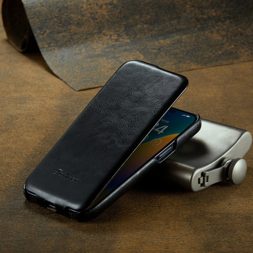 Capa De Couro Com Abertura Superior E Inferior Para iPhone