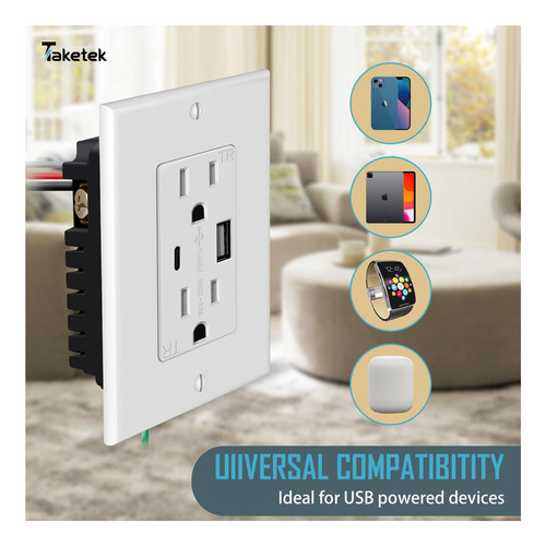 Saída Usb Taketek, Receptáculos Usb-c, Tomada Elétrica