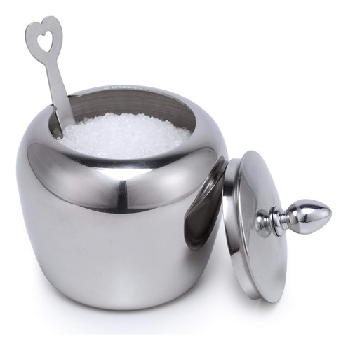 Azucarero Pequeño De Acero Inoxidable Con Tapa Y Cuchara De