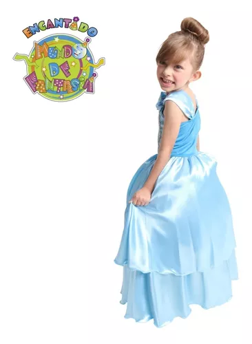 Vestido Infantil Fantasia Princesa Azul Cinderela Cristal