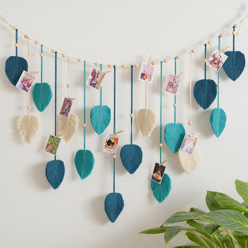 Borlas De Hojas De Tapiz Tejido Bohemio Para Colgar En Azul