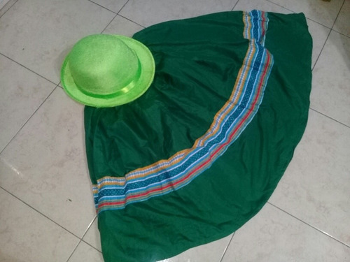 Pollera Verde Con Sombrero Gamuza Coya