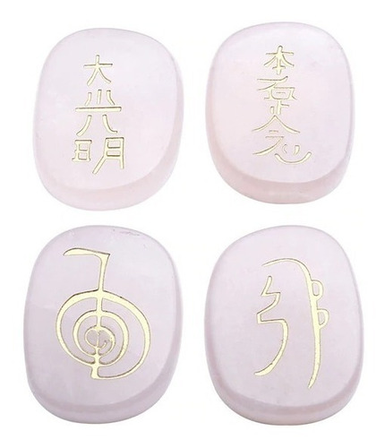 Kit Pedras Símbolos Reiki - Meditação Cura - Quartzo Rosa